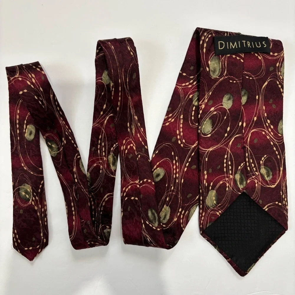 DIMITRIUS Vintage Burgundy 100% silk art deco swirls brocade Neck Tie